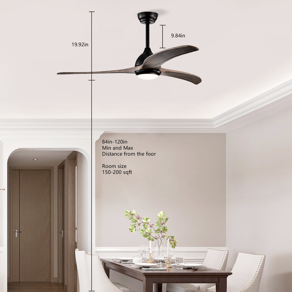 Meadow 52 inch Three Blade Wood Ceiling Fan with Light, Matte Black