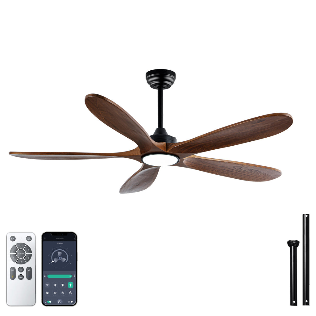 Ridgeline 52 inch Solid Wood Ceiling Fan with Light, Black and Brown