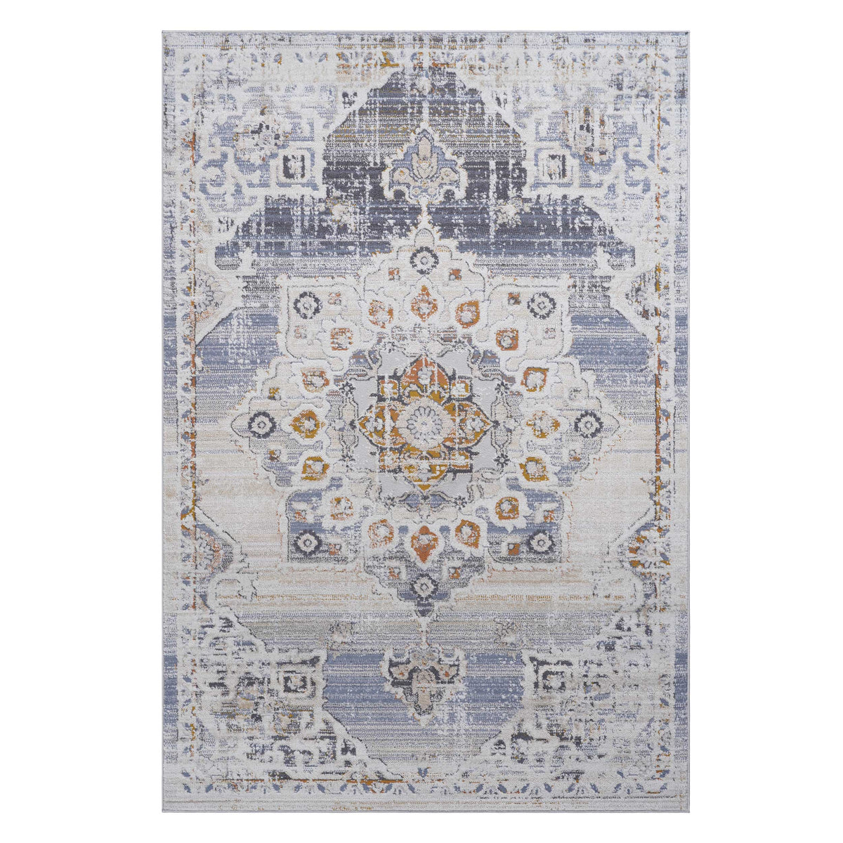 Anatolia Medallion Area Rug, Cream, Blue and Gold