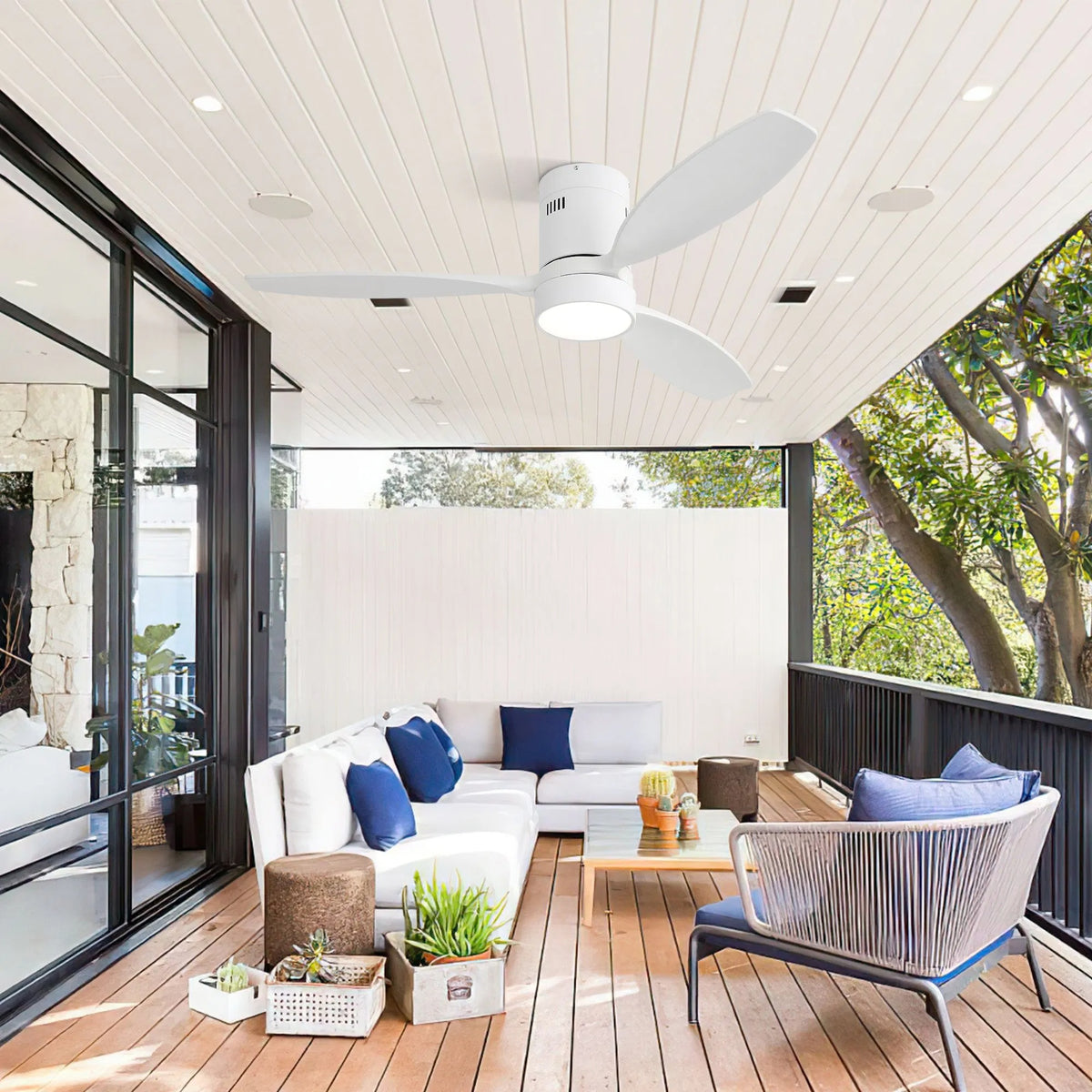 Harbor 52 inch Wood Blade Ceiling Fan with Light, White
