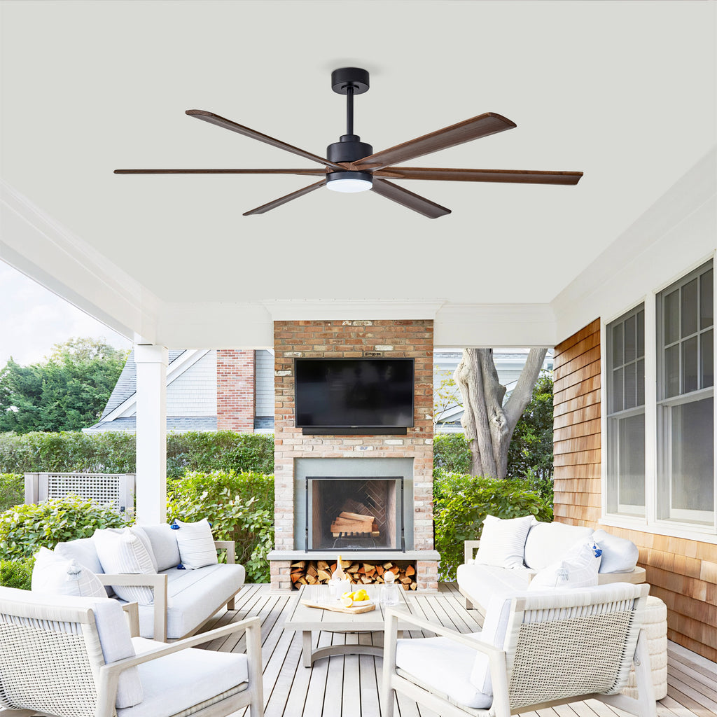 Sequoia 70 inch Wood Blade Ceiling Fan with Light, Black and Walnut