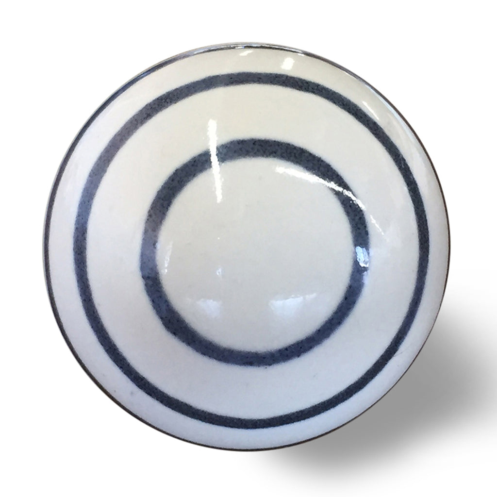 Banded Ceramic Cabinet Knobs, White & Black (Set of 12)