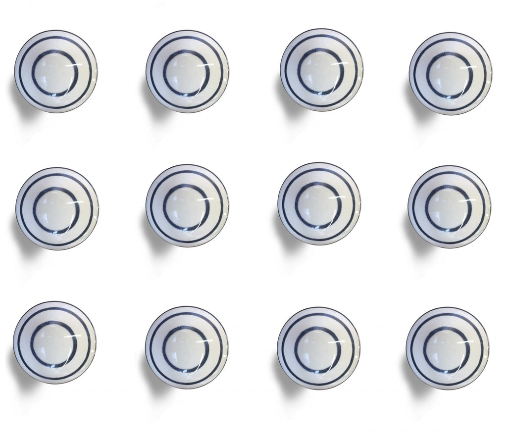 Banded Ceramic Cabinet Knobs, White & Black (Set of 12)