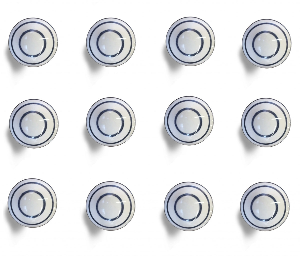 Banded Ceramic Cabinet Knobs, White & Black (Set of 12)