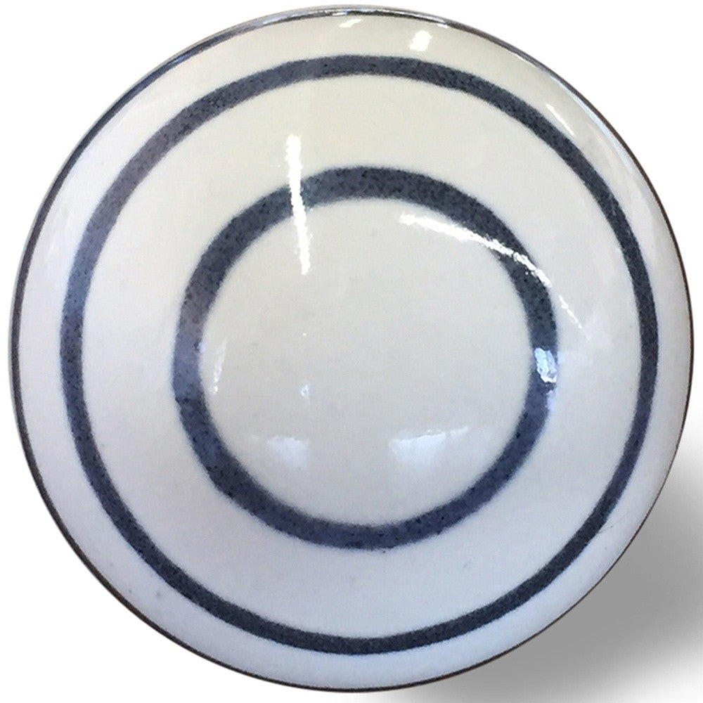 Banded Ceramic Cabinet Knobs, White & Black (Set of 12)