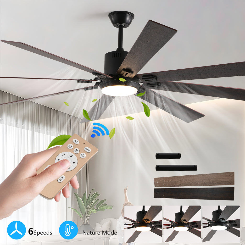 Hartley 72 inch Walnut Ceiling Fan with Light