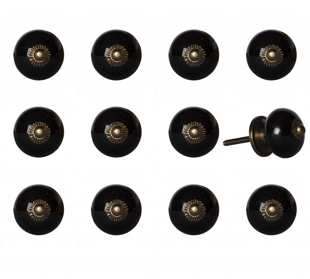 Gilded Ceramic Cabinet Knobs, Black & Gold (Set of 12)