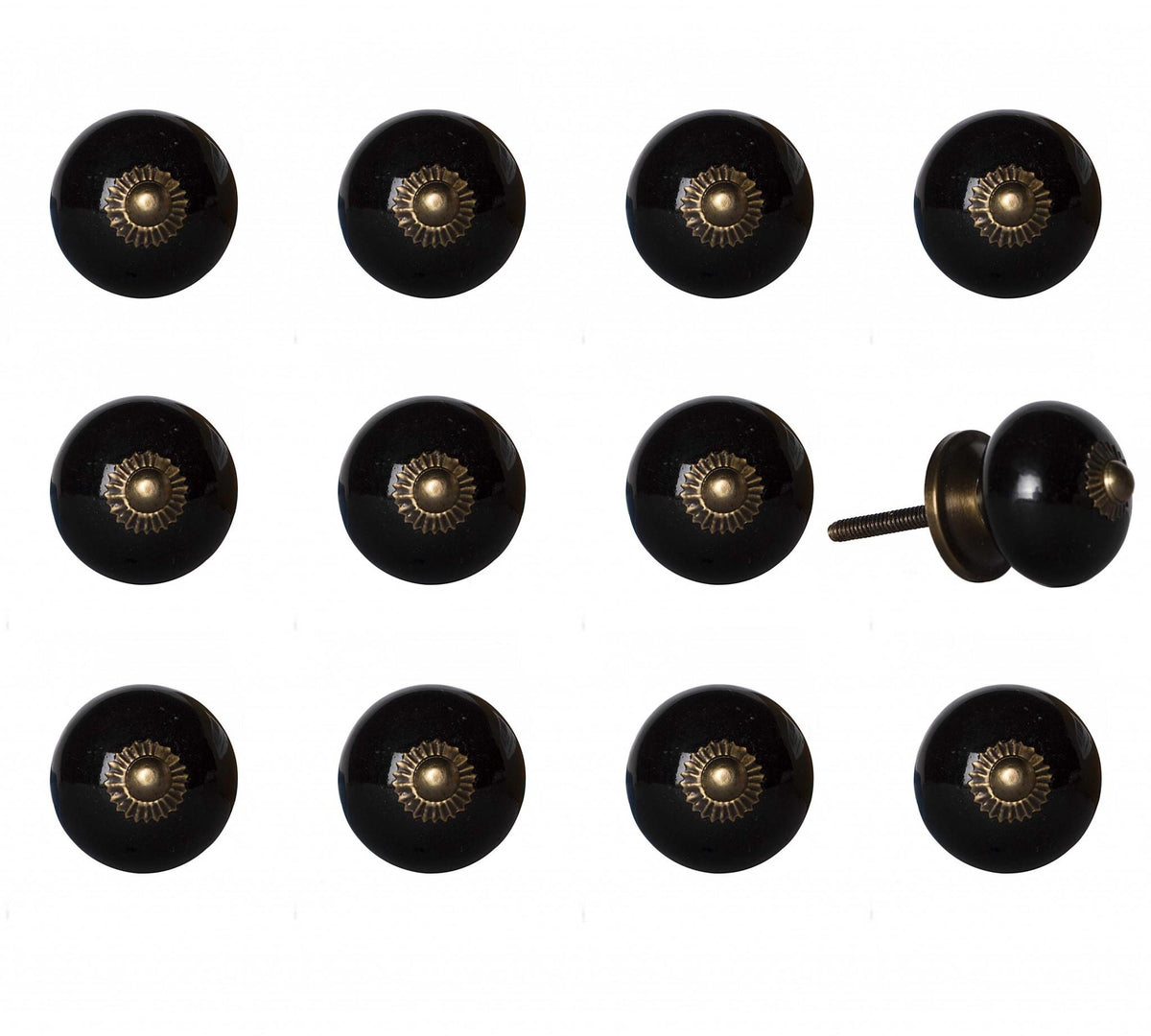 Gilded Ceramic Cabinet Knobs, Black & Gold (Set of 12)