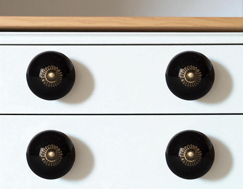 Gilded Ceramic Cabinet Knobs, Black & Gold (Set of 12)