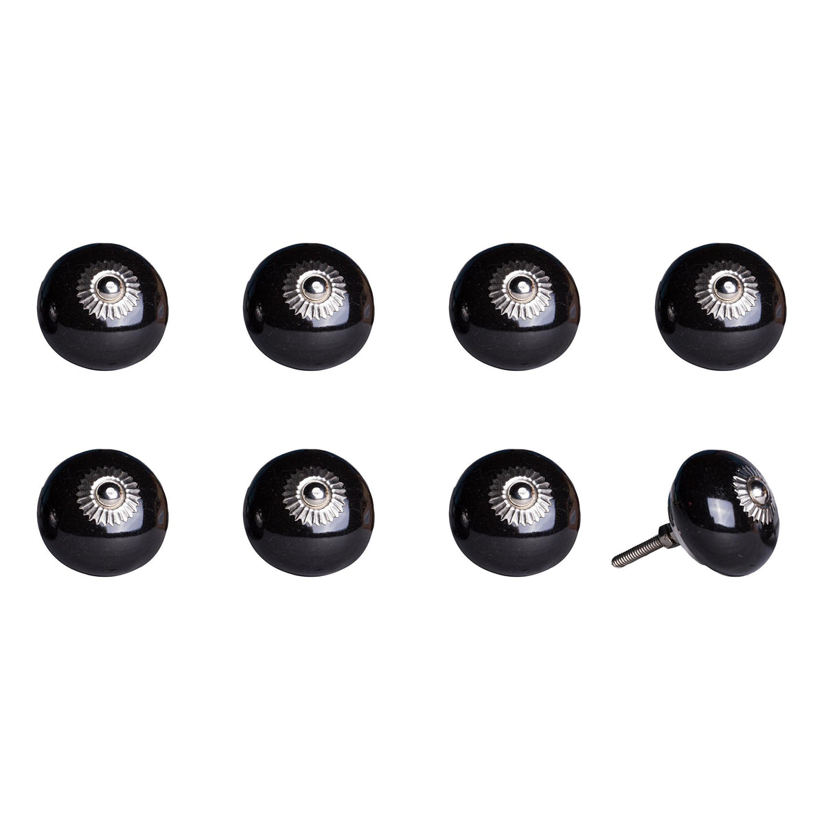 Classic Ceramic Cabinet Knobs, Black & Silver (Set of 8)