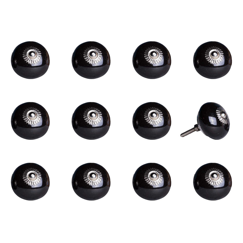 Onyx Ceramic Cabinet Knobs, Black & Silver Center (Set of 12)