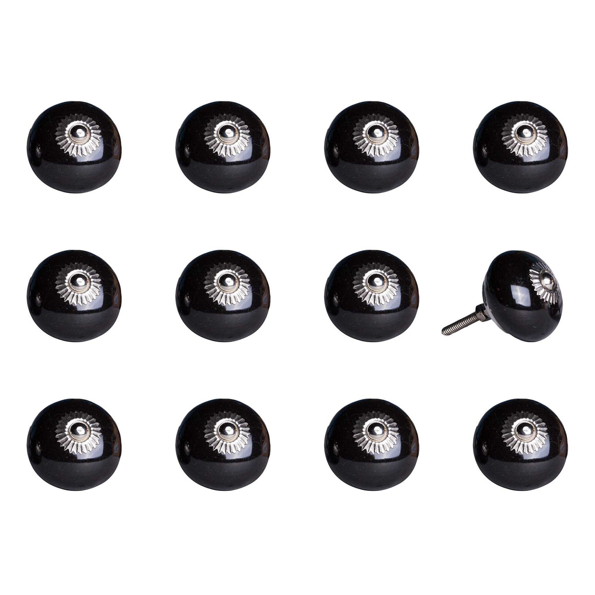 Onyx Ceramic Cabinet Knobs, Black & Silver Center (Set of 12)
