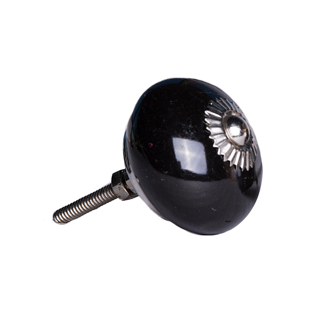 Onyx Ceramic Cabinet Knobs, Black & Silver Center (Set of 12)