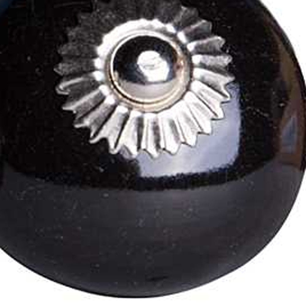 Onyx Ceramic Cabinet Knobs, Black & Silver Center (Set of 12)