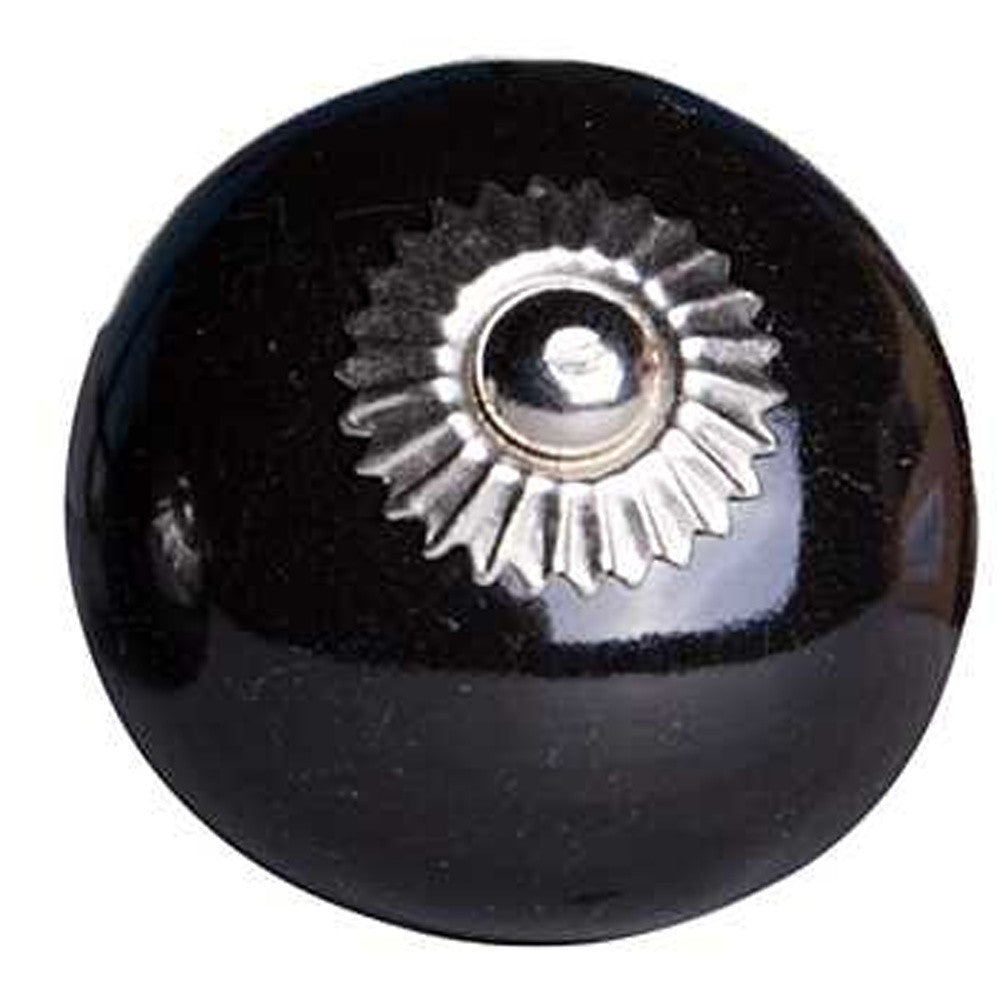 Onyx Ceramic Cabinet Knobs, Black & Silver Center (Set of 12)