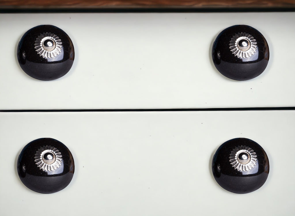 Onyx Ceramic Cabinet Knobs, Black & Silver Center (Set of 12)