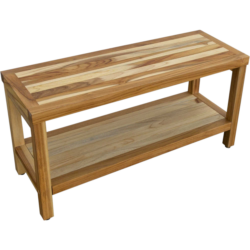 Classic 36" Solid Teak Shower Bench with Shelf