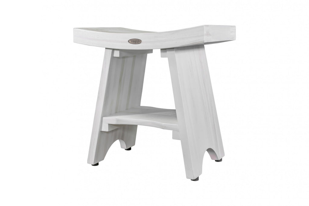 Curve Teak Shower Bench with Shelf, Driftwood