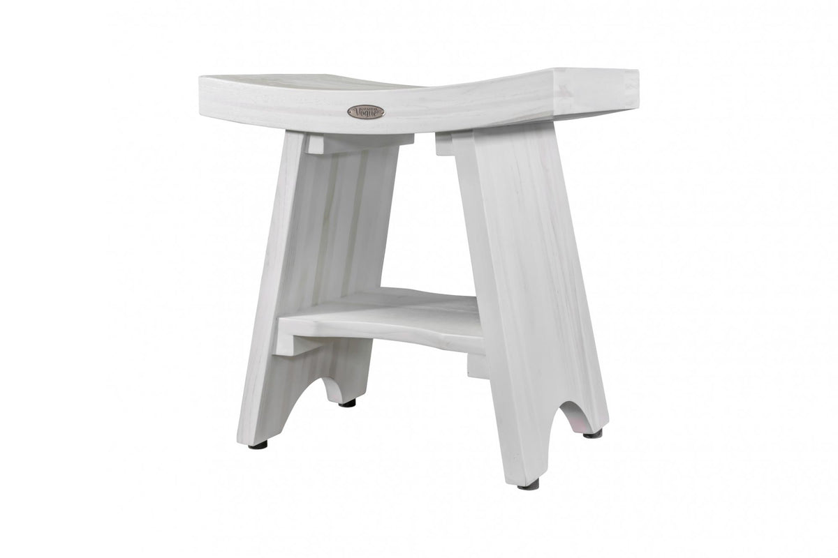 Curve Teak Shower Bench with Shelf, Driftwood