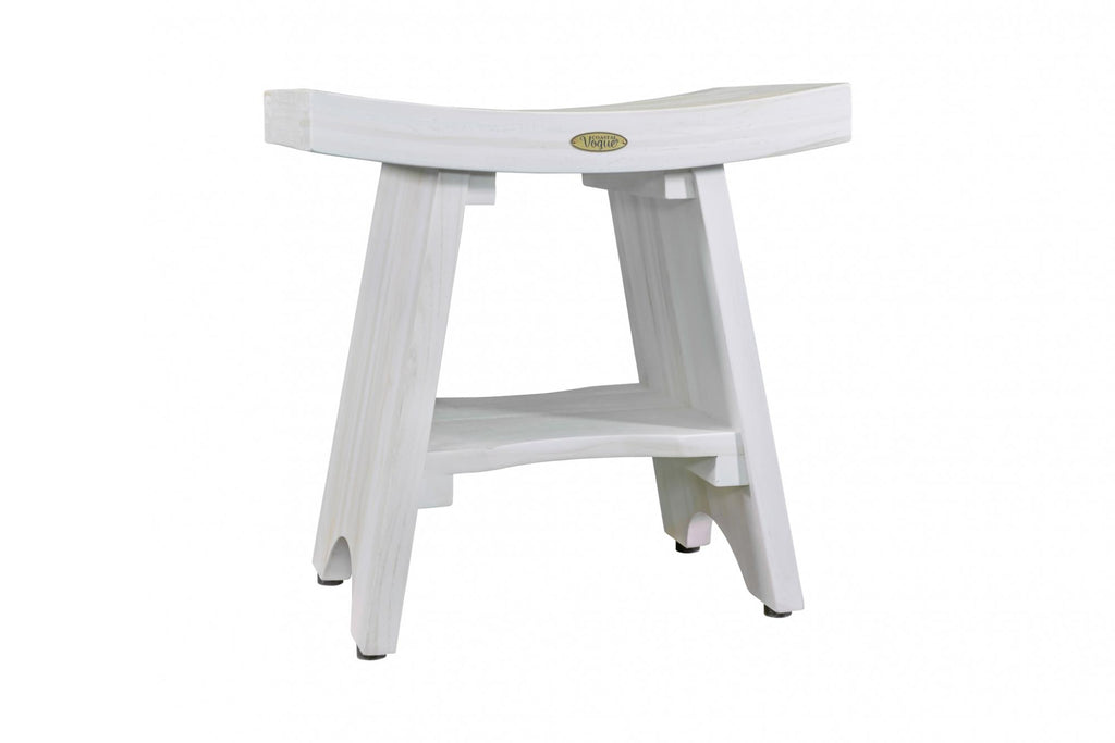 Curve Teak Shower Bench with Shelf, Driftwood