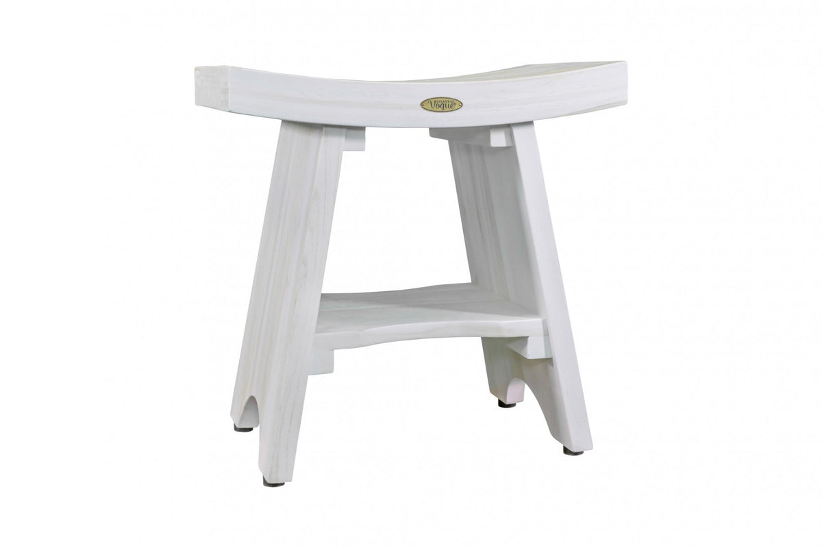 Curve Teak Shower Bench with Shelf, Driftwood
