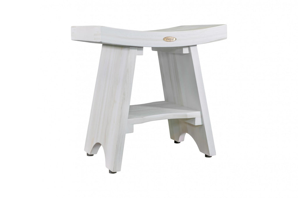 Curve Teak Shower Bench with Shelf, Driftwood