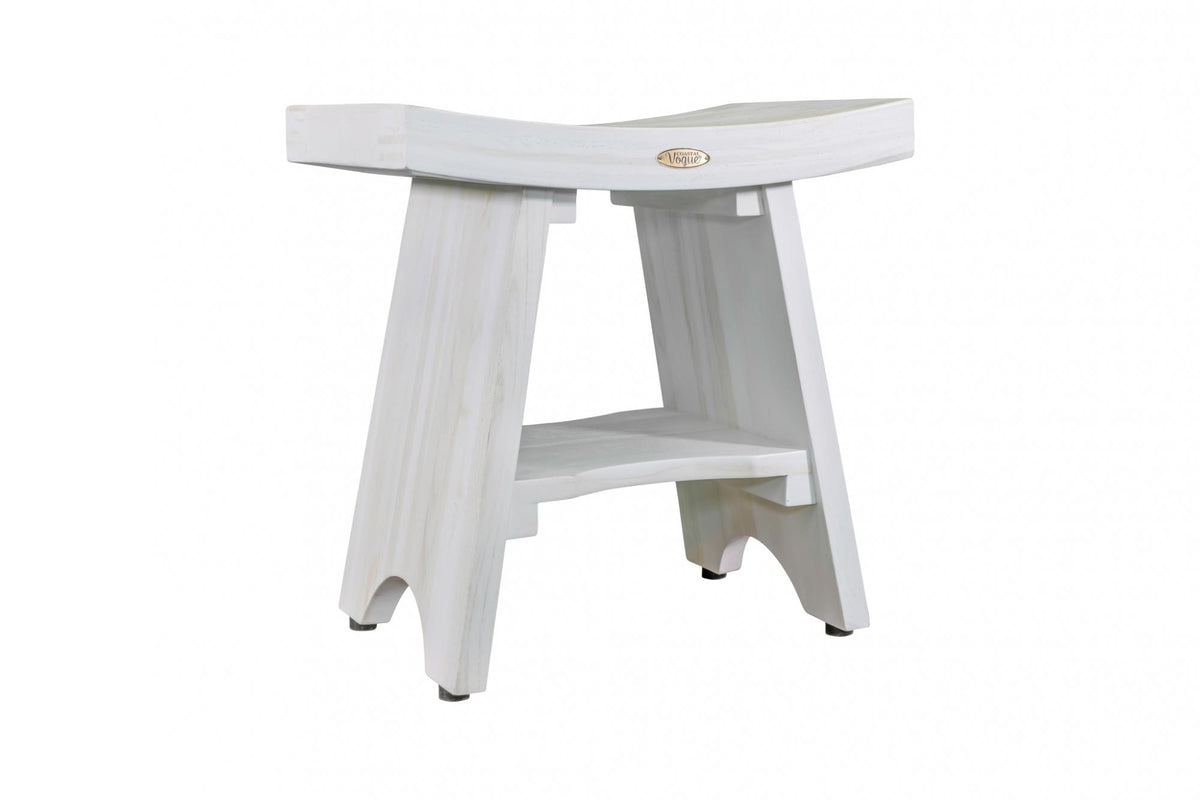 Curve Teak Shower Bench with Shelf, Driftwood