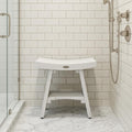 Curve Teak Shower Bench with Shelf, Driftwood
