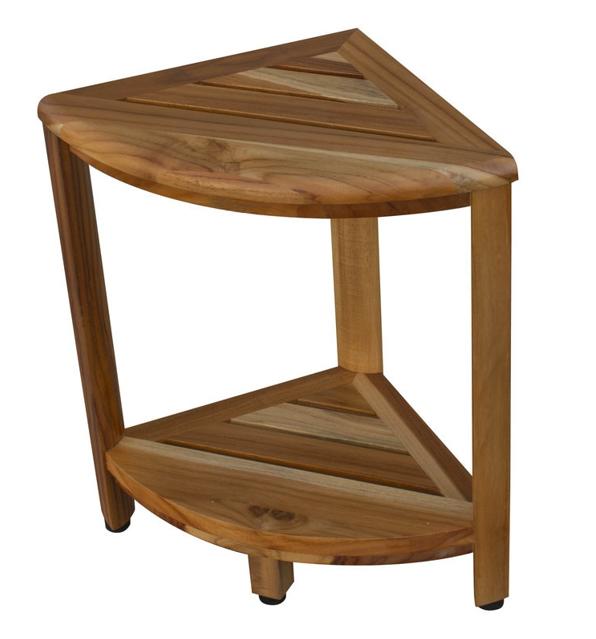 Corner Teak Shower Bench with Shelf