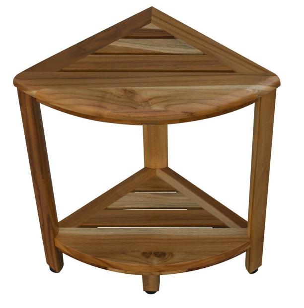 Corner Teak Shower Bench with Shelf