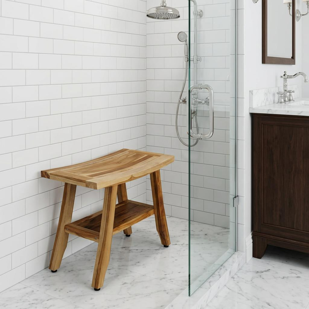 Classic 24" Teak Shower Bench with Shelf