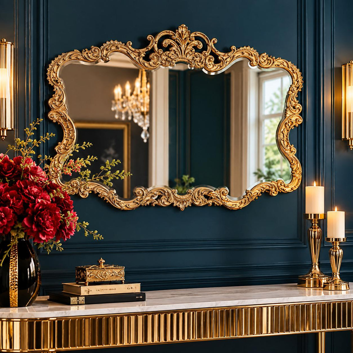 Baroque 27" Scroll Mirror, Gold