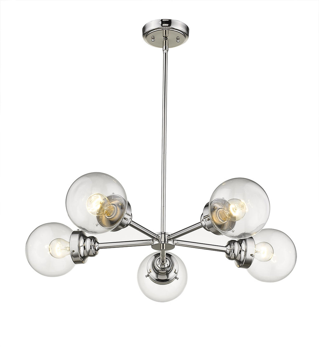 Nova 5-Light Glass Globe Chandelier, Silver