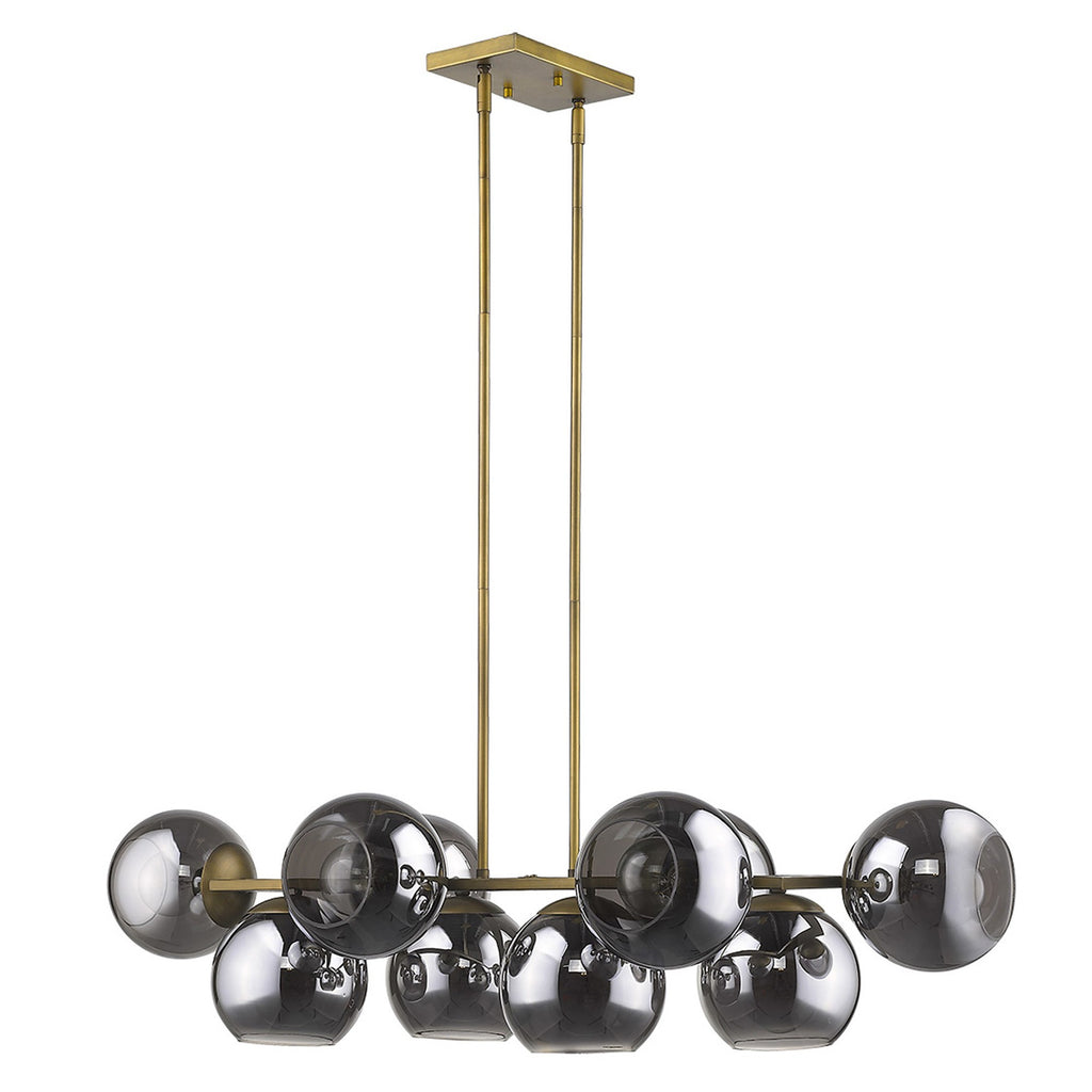 Lunette 10-Light Island Pendant, Aged Brass & Smoked Glass