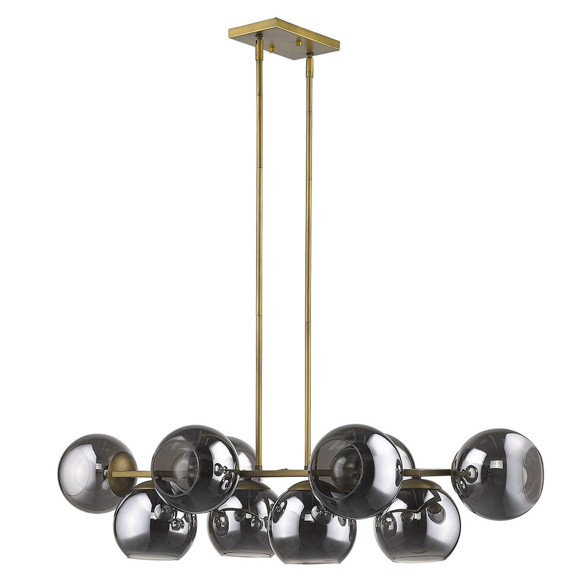 Lunette 10-Light Island Pendant, Aged Brass & Smoked Glass