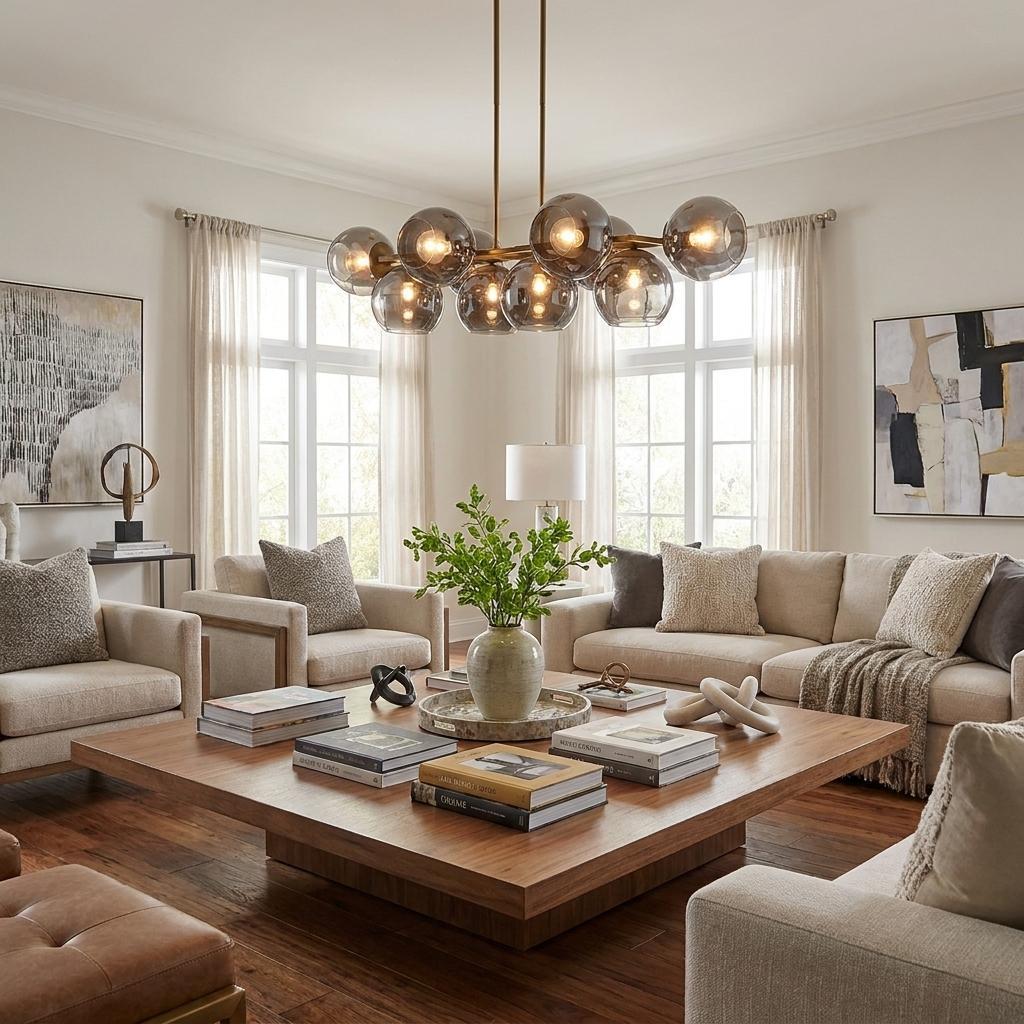 Lunette 10-Light Island Pendant, Aged Brass & Smoked Glass