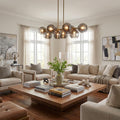 Lunette 10-Light Island Pendant, Aged Brass & Smoked Glass