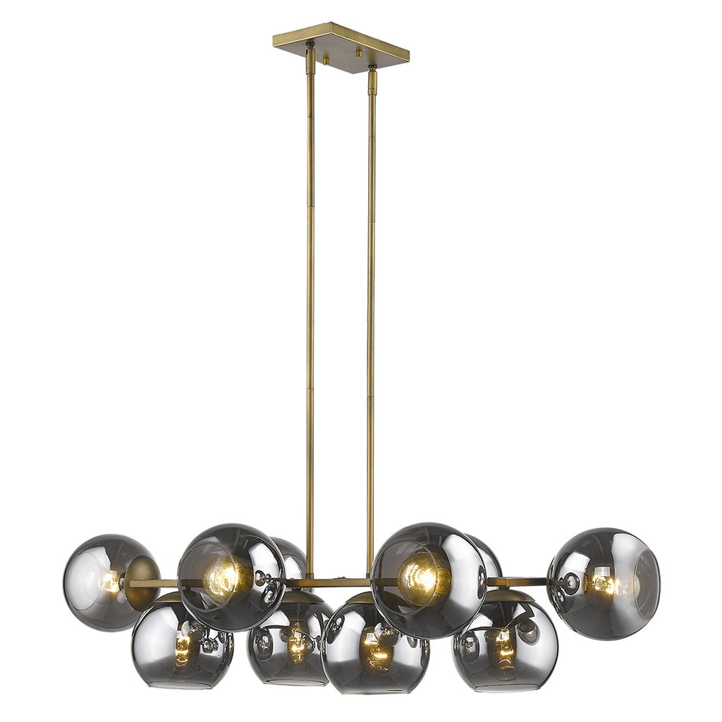 Lunette 10-Light Island Pendant, Aged Brass & Smoked Glass
