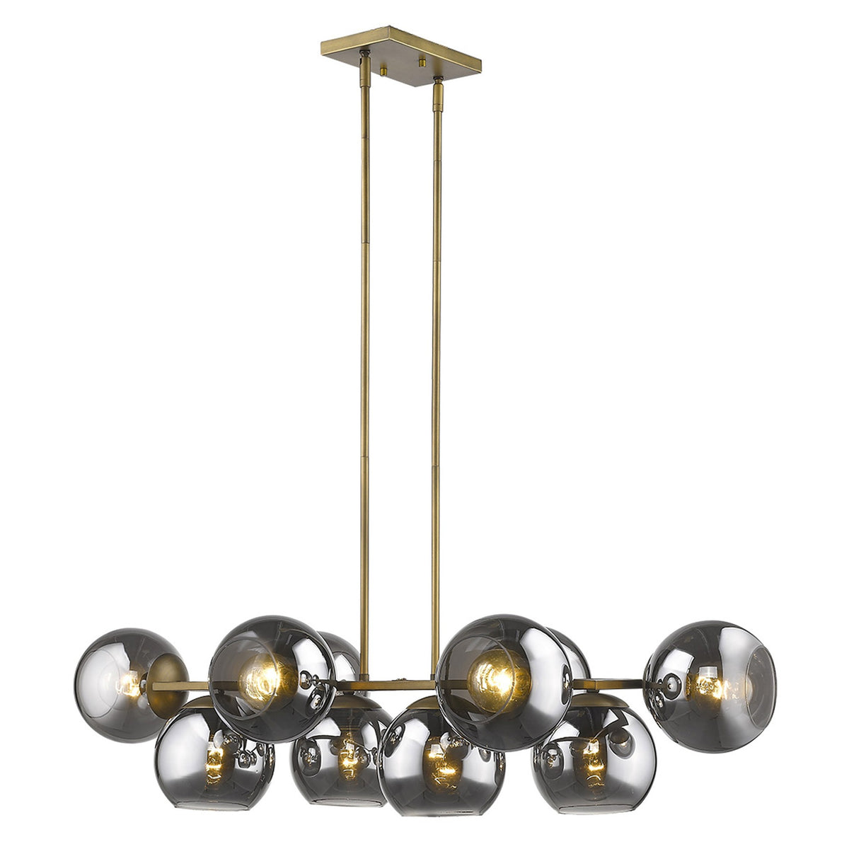 Lunette 10-Light Island Pendant, Aged Brass & Smoked Glass