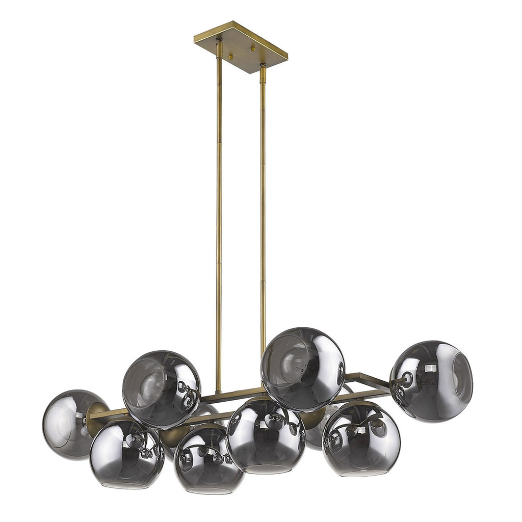 Lunette 10-Light Island Pendant, Aged Brass & Smoked Glass