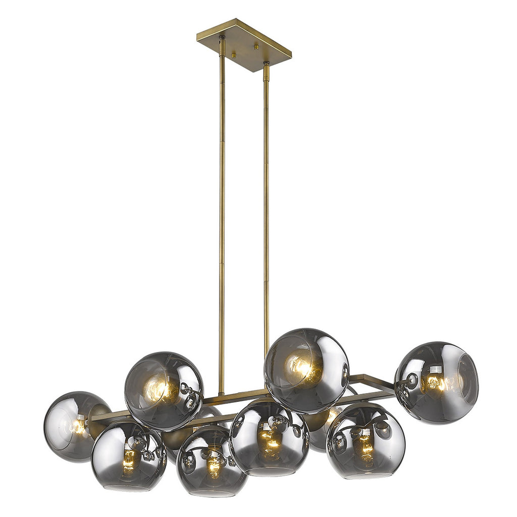 Lunette 10-Light Island Pendant, Aged Brass & Smoked Glass