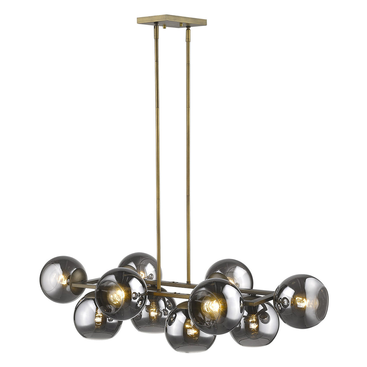 Lunette 10-Light Island Pendant, Aged Brass & Smoked Glass
