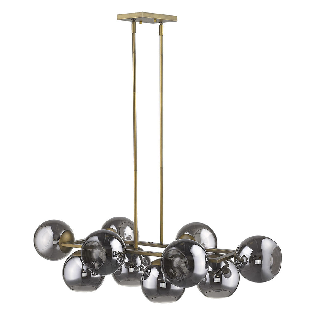 Lunette 10-Light Island Pendant, Aged Brass & Smoked Glass