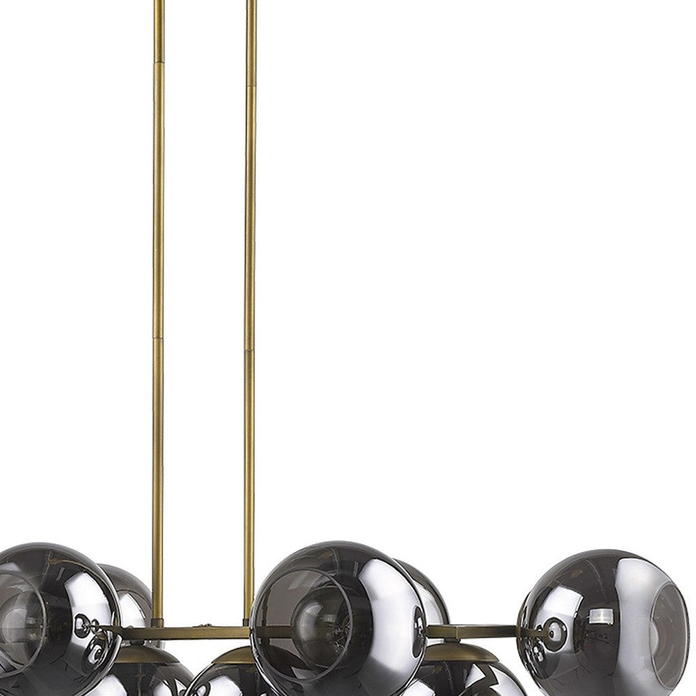 Lunette 10-Light Island Pendant, Aged Brass & Smoked Glass