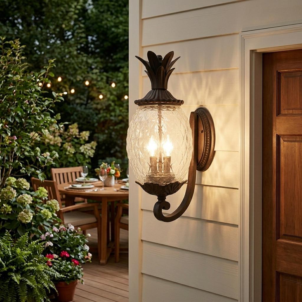Pineapple Outdoor Wall Lantern, Antique Bronze