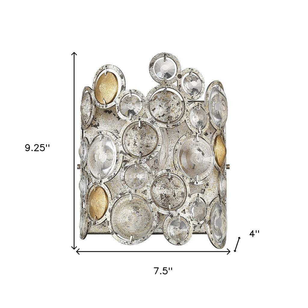 Vitozzi Crystal Sconce, Antique Silver Leaf