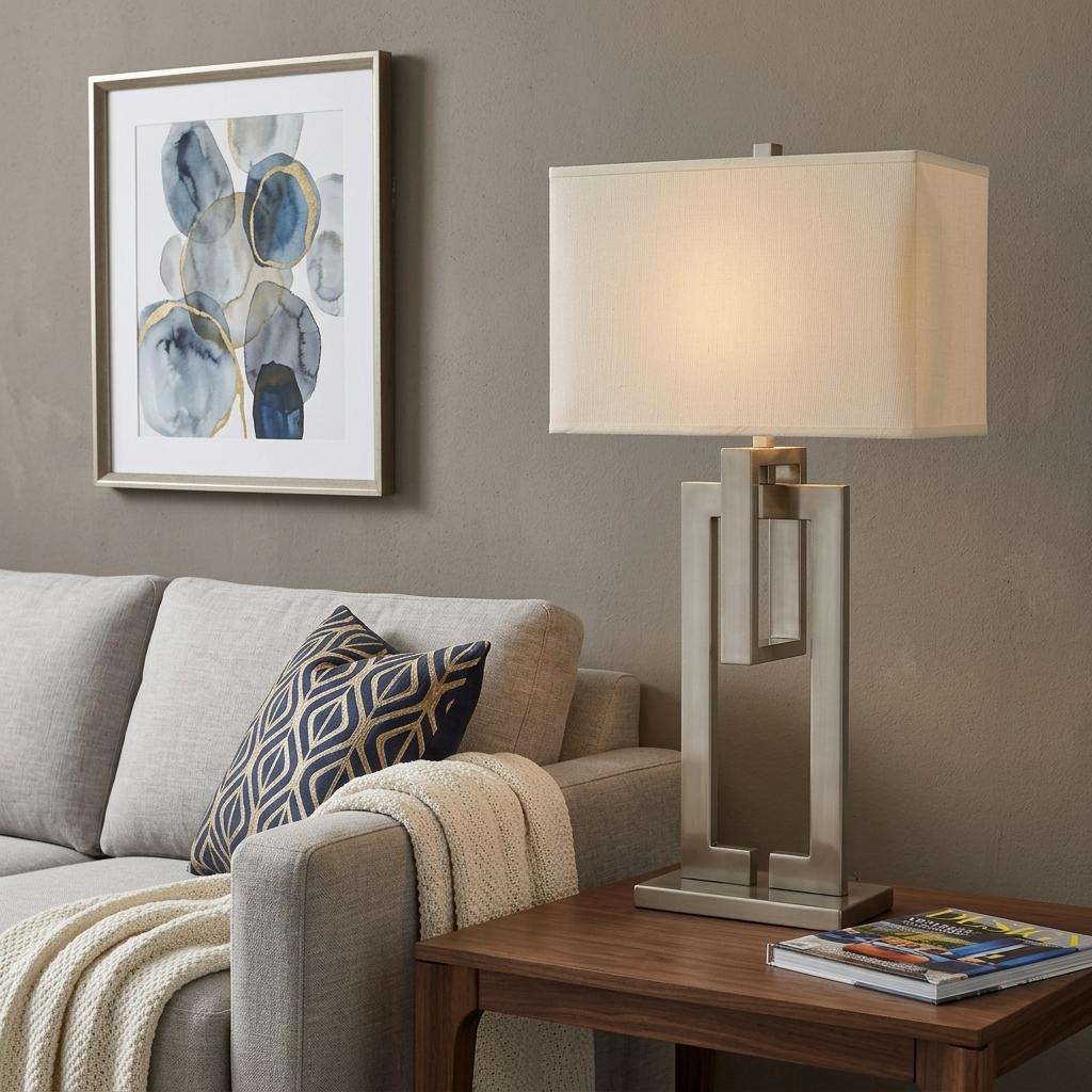 Meridian 36" Geometric Table Lamp, Nickel