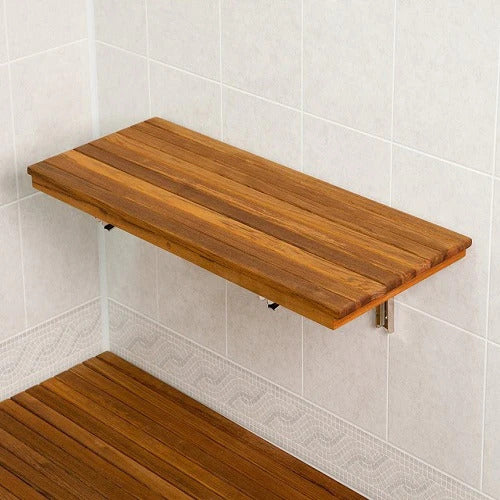 Premium 30" Wall-Mount Teak Shower Bench, Brown