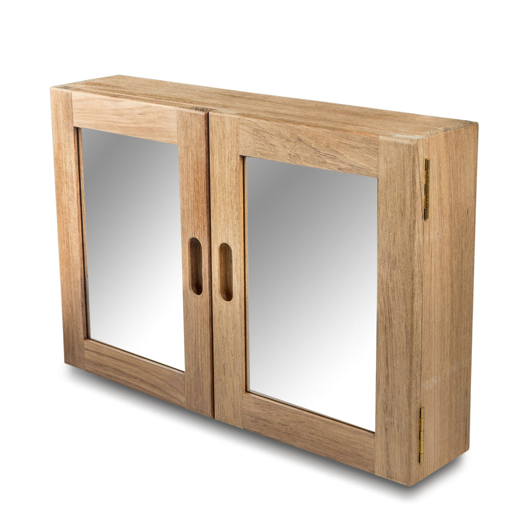 Teak Double-Door Mirrored Medicine Cabinet