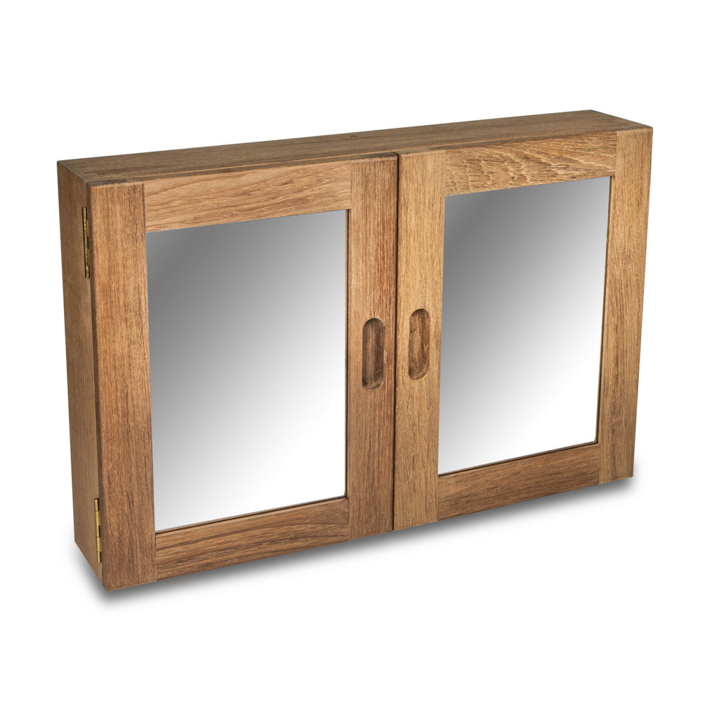 Teak Double-Door Mirrored Medicine Cabinet